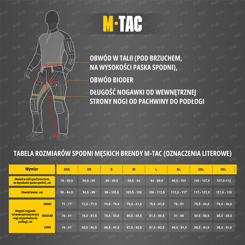 Size chart Pants Stealth Active