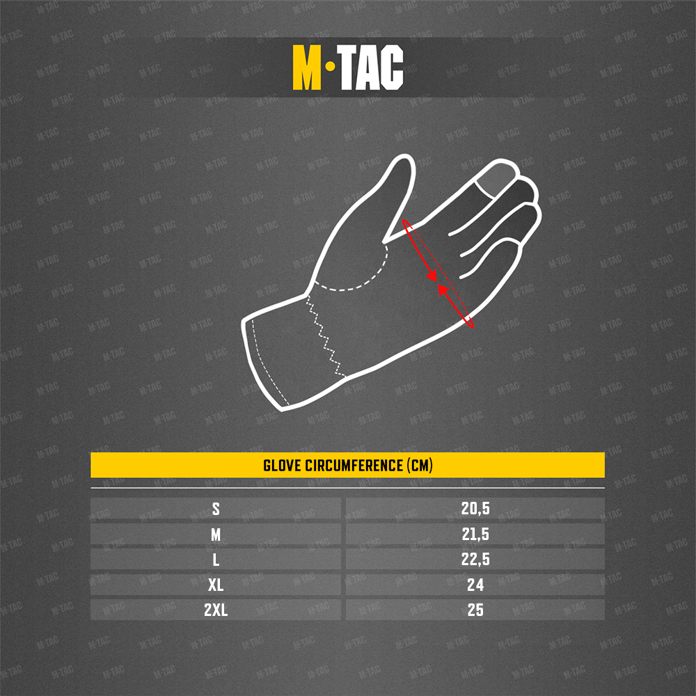 Size chart Gloves Assault Tactical Mk.6