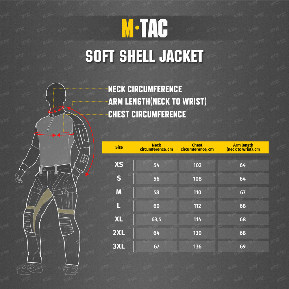 Size chart Soft Shell Jacket