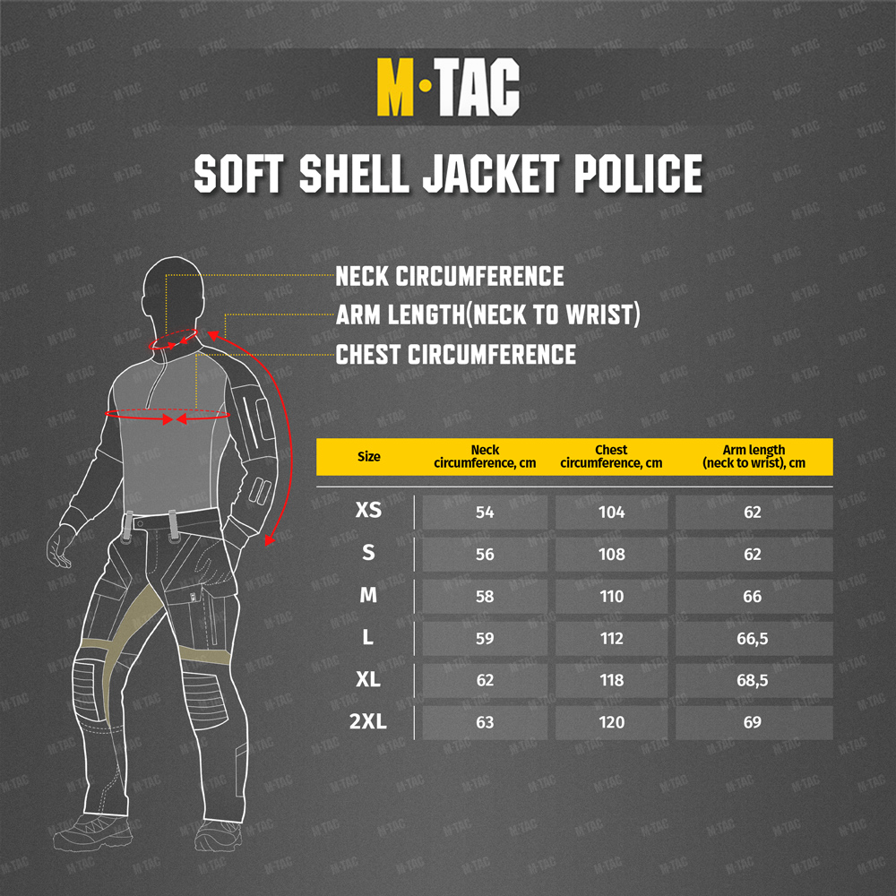 Size chart Soft Shell Police jacket