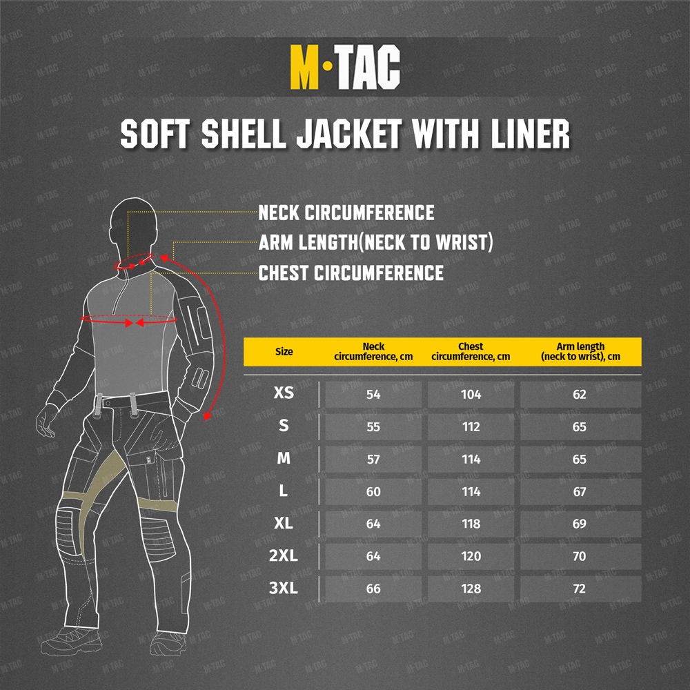 Size chart Soft Shell Jacket With Liner