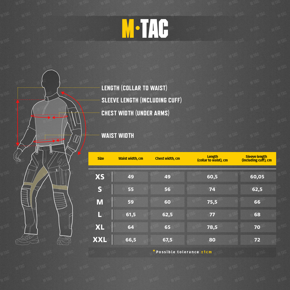 Size chart Fleece Jacket Windblock Division Gen.II