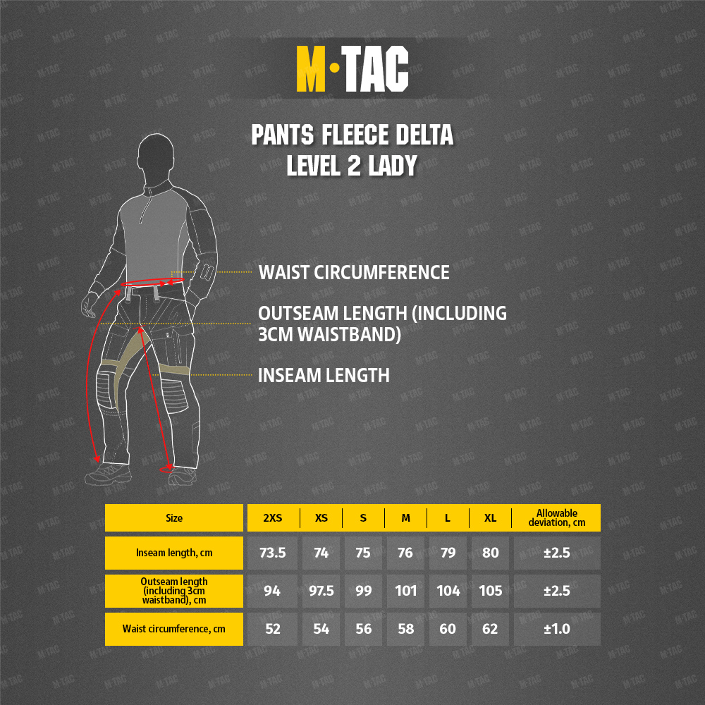 Size chart Pants fleece Delta Level 2 Lady