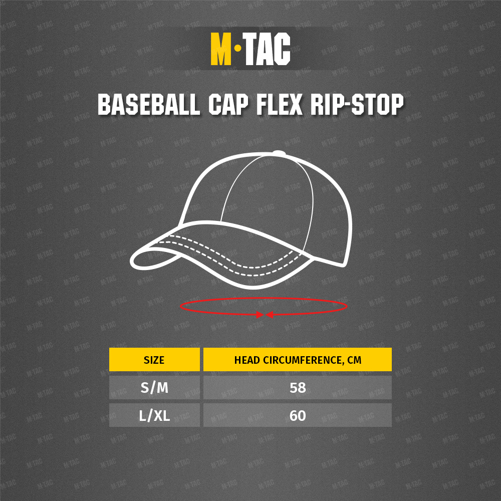 Size chart Baseball cap Flex Rip-Stop