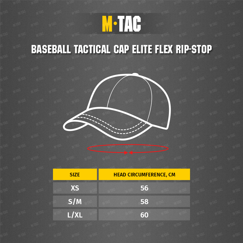Size chart Baseball Tactical Cap Elite Flex Rip-Stop