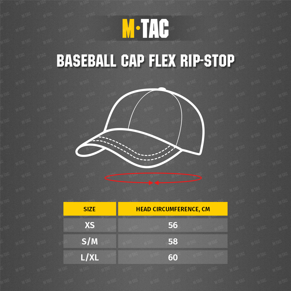 Size chart M-Tac baseball cap Flex Rip-Stop