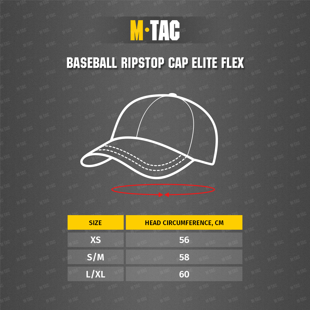 Size chart Mesh Flex Ripstop Baseball Cap