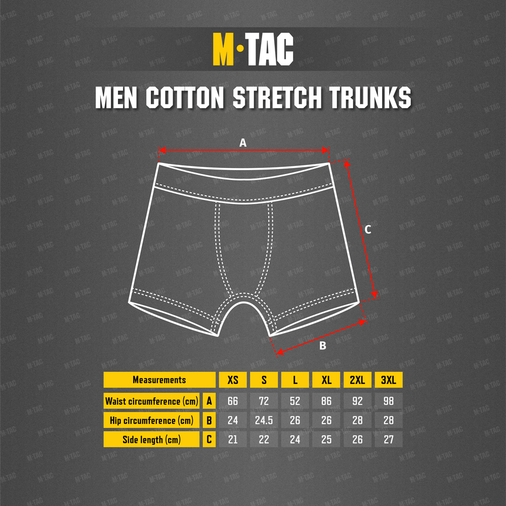 Size chart Men Cotton Stretch Trunks