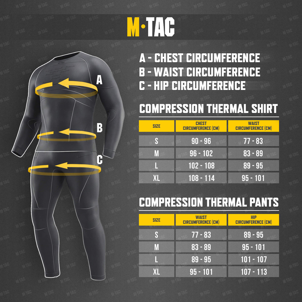 Size chart Compression Thermal Pants